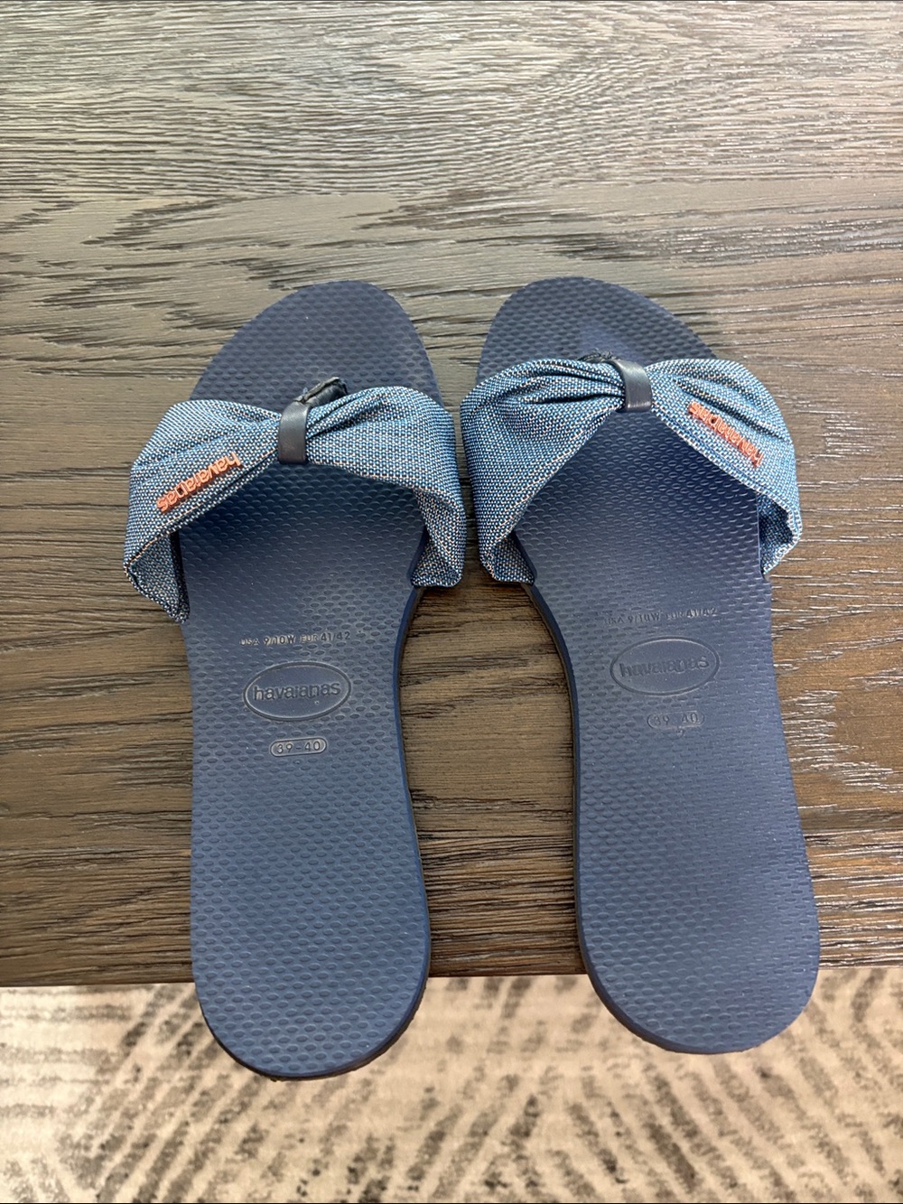 Havaianas Women's Denim Blue Knot Slide Sandals with Orange Logo